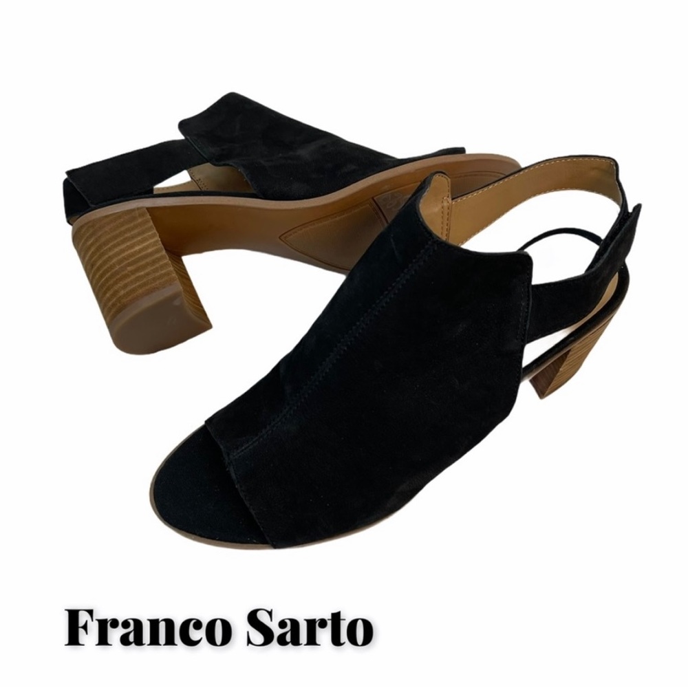 Franco Sarto Open Toe Heeled Booties Black Heels Size 9.5